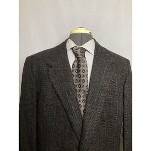 Mens Tweed Sport Coat Blazer Suit Jacket 43L 47" Brown Herringbone Towncraft